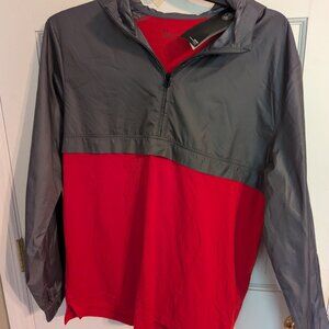 Under Armour Loose Half-Zip Red & Gray Hooded Windbreaker Rain Jacket Mens L